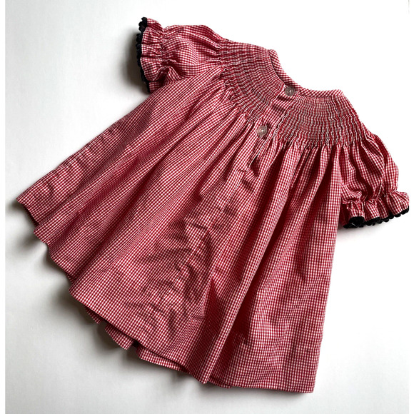 Viva La Fete Collection Georgia Bulldogs Red Gingham Smocked Dress Size 3months - Picture 2 of 5